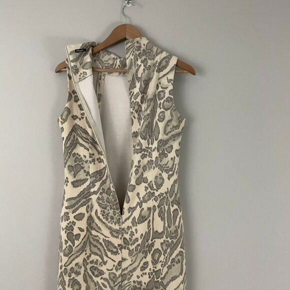 J McLaughlin Liz Neutral Jaguar Print Faux Suede Sheath Dress Size Small - Picture 5 of 6